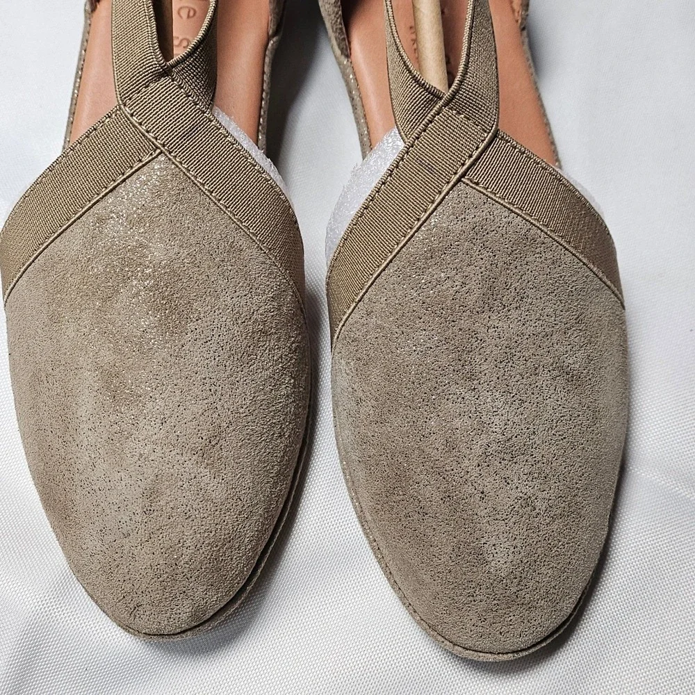 Gentle Souls Natalia Ballet Flats Taupe Metallic Suede Wedge Women's 6 M‎ NEW